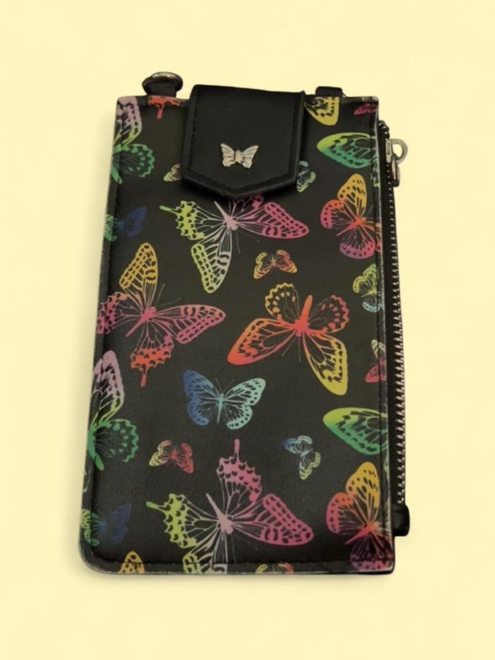 Butterfly Print Black Phone Wallet Case - Multi-Color